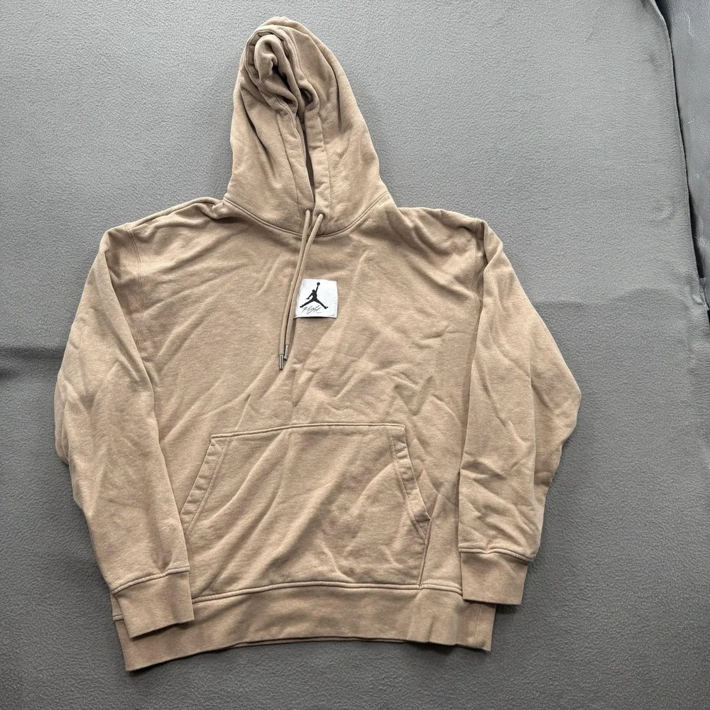 Jordan Hoodie Mens Large Beige‎ Cotton Fleece Pullover Sweatshirt Jumpman Logo